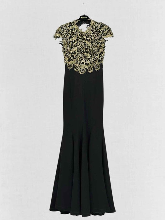 Pre - loved REEMS CLOSET Black w/ Gold Panel Size US 4 Long Dress at Reems Closet
