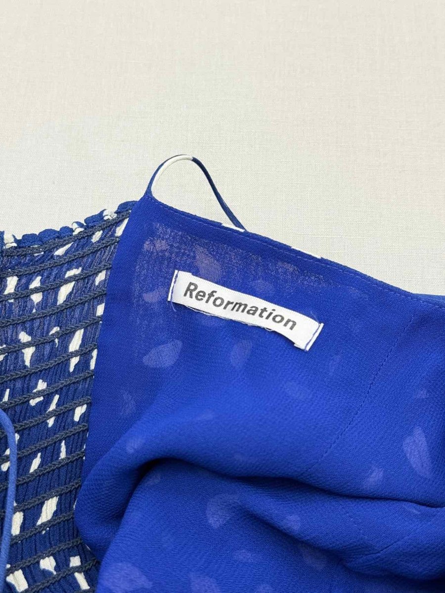 Pre-loved REFORMATION Blue & White Size US 4 Knee Length Dress at Reems Closet