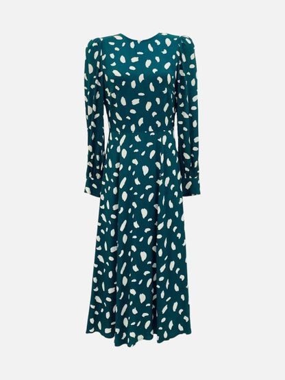 Pre - loved REFORMATION Green & White Printed Midi Dress at Reems Closet