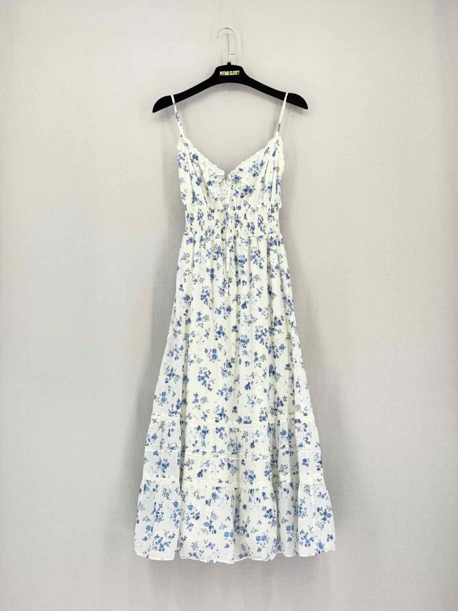 Pre-loved REFORMATION White & Blue Size US 2 Midi Dress at Reems Closet