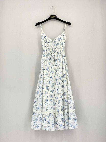 Pre-loved REFORMATION White & Blue Size US 2 Midi Dress at Reems Closet