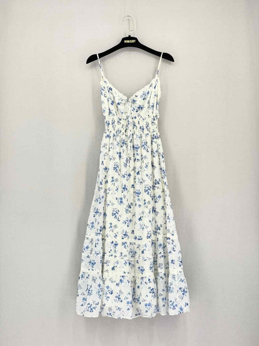 Pre-loved REFORMATION White & Blue Size US 2 Midi Dress at Reems Closet