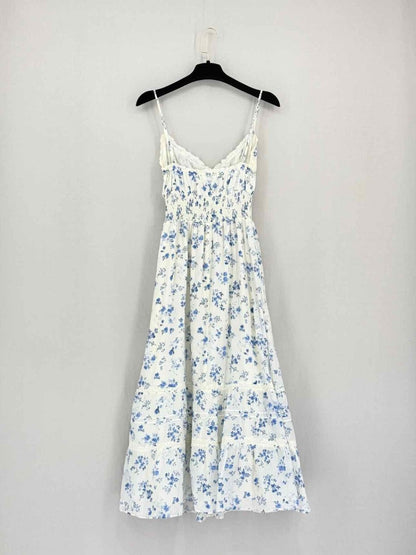 Pre-loved REFORMATION White & Blue Size US 2 Midi Dress at Reems Closet