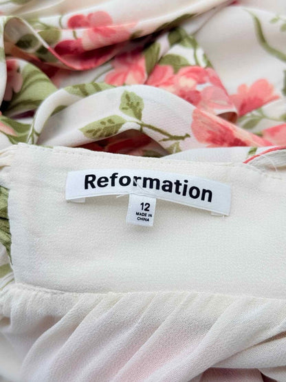 Pre - loved REFORMATION White Multicolor Size US 12 Midi Dress at Reems Closet