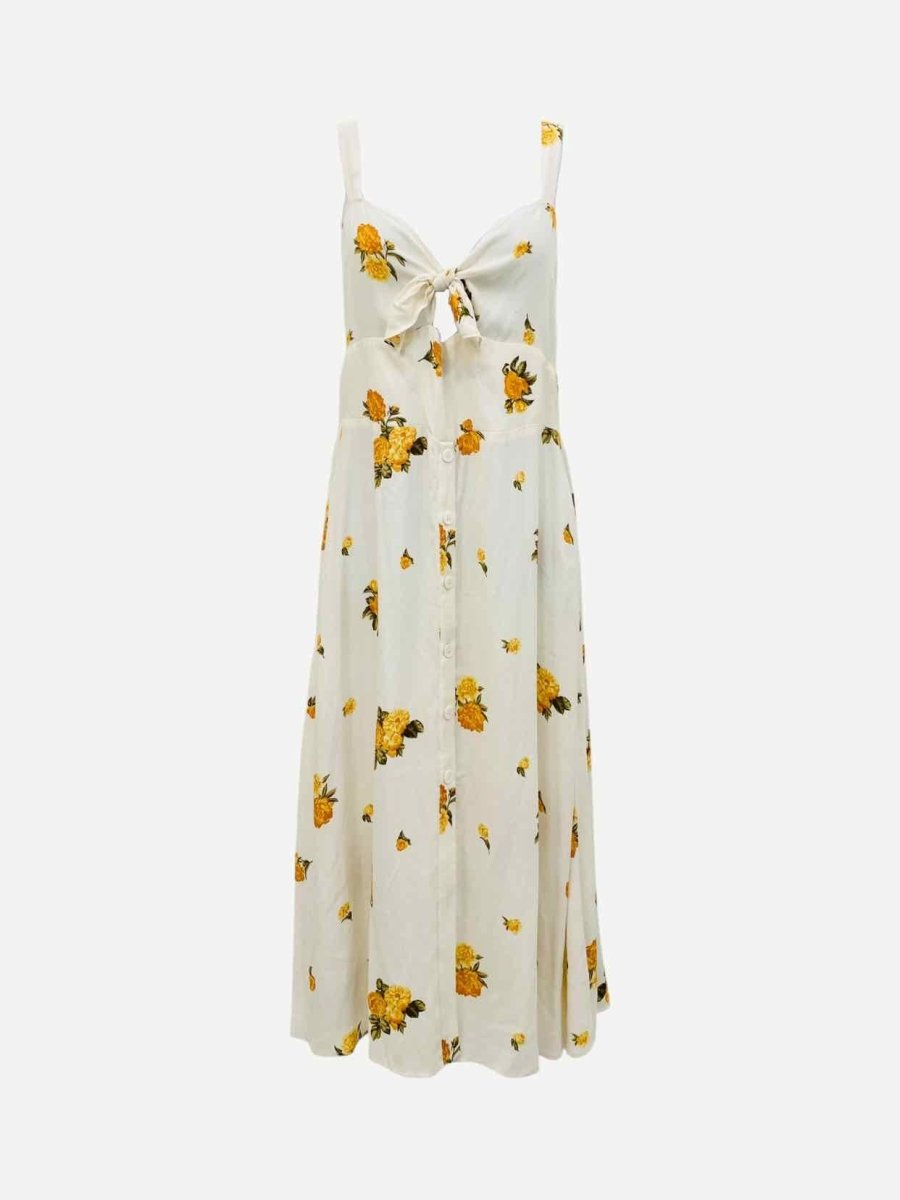 Pre - loved REFORMATION White w/ Yellow Floral Print Midi Dress at Reems Closet