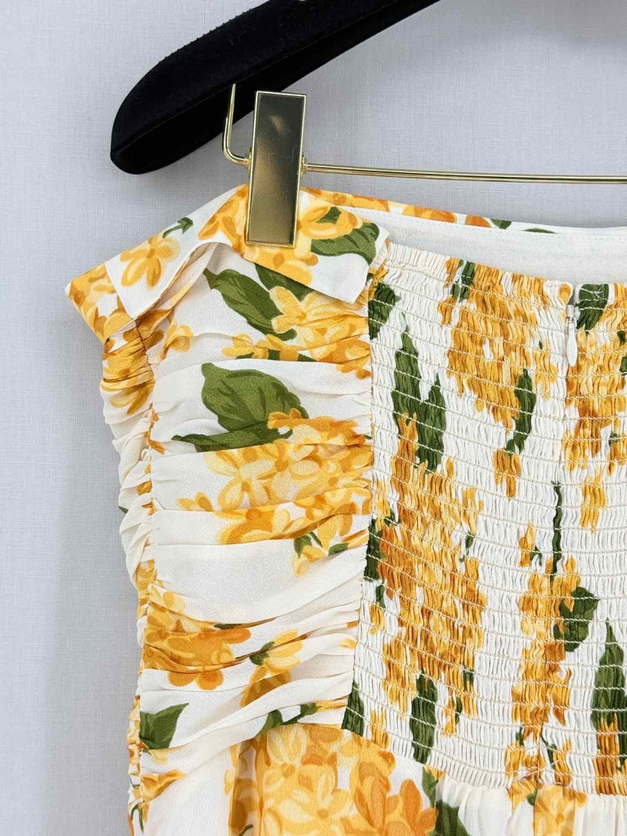 Pre - loved REFORMATION White & Yellow Size US 12 Midi Dress at Reems Closet