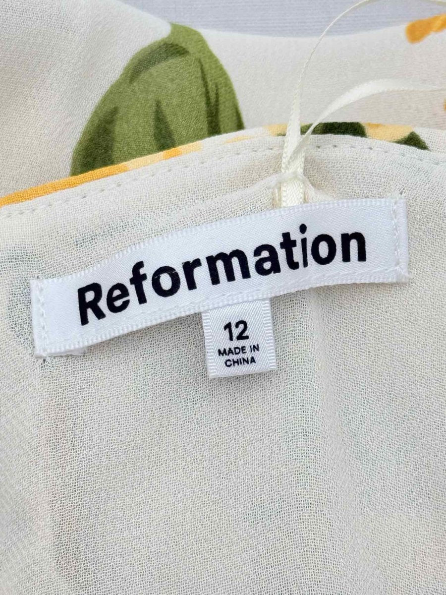 Pre - loved REFORMATION White & Yellow Size US 12 Midi Dress at Reems Closet