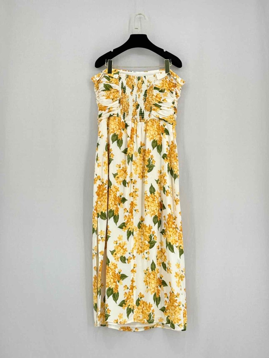 Pre - loved REFORMATION White & Yellow Size US 12 Midi Dress at Reems Closet