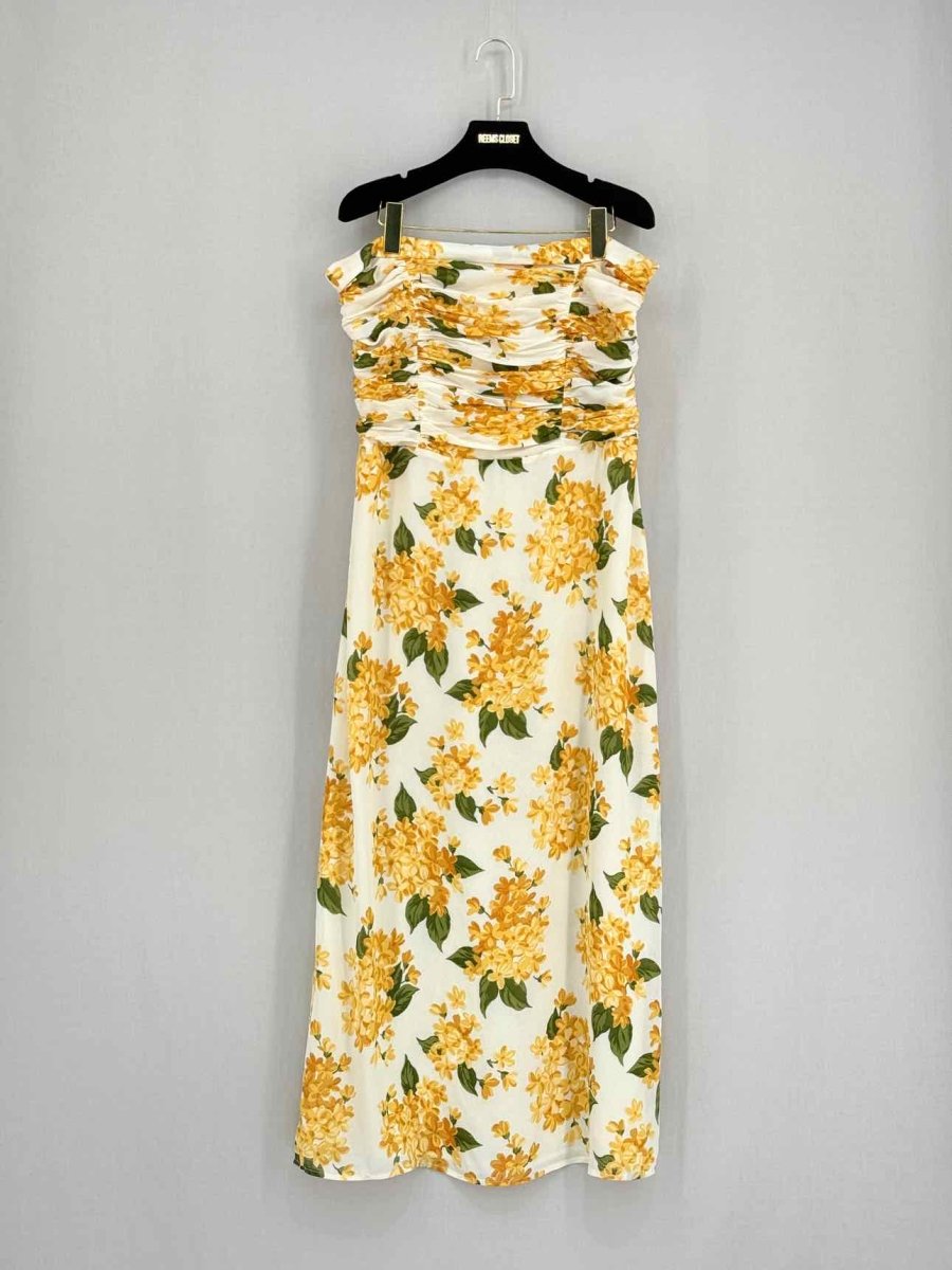 Pre - loved REFORMATION White & Yellow Size US 12 Midi Dress at Reems Closet