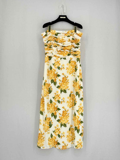 Pre - loved REFORMATION White & Yellow Size US 12 Midi Dress at Reems Closet