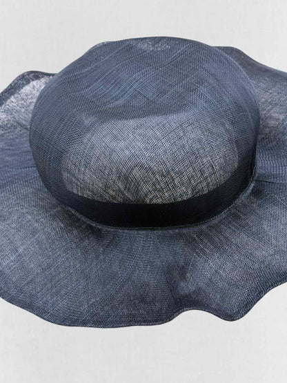 Pre - loved REINHARD PLANK Navy Blue Wide - Brimmed Mesh Straw Hat at Reems Closet