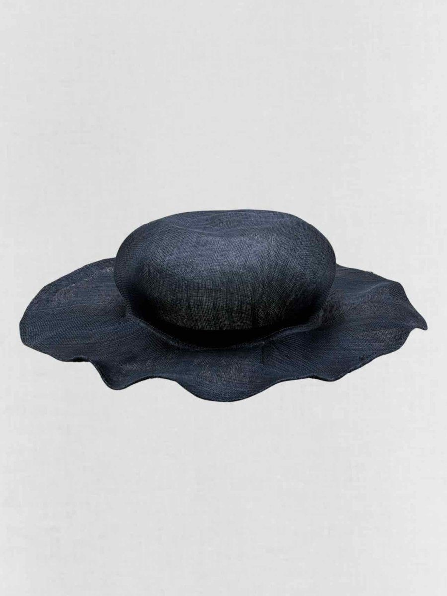 Pre - loved REINHARD PLANK Navy Blue Wide - Brimmed Mesh Straw Hat at Reems Closet