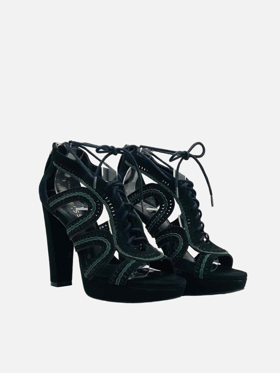 Pre - loved REISS Black w/ Green Heeled Sandals 38 at Reems Closet