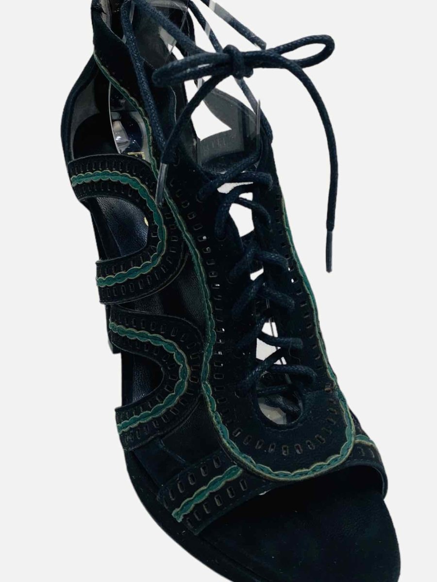 Pre - loved REISS Black w/ Green Heeled Sandals 38 at Reems Closet