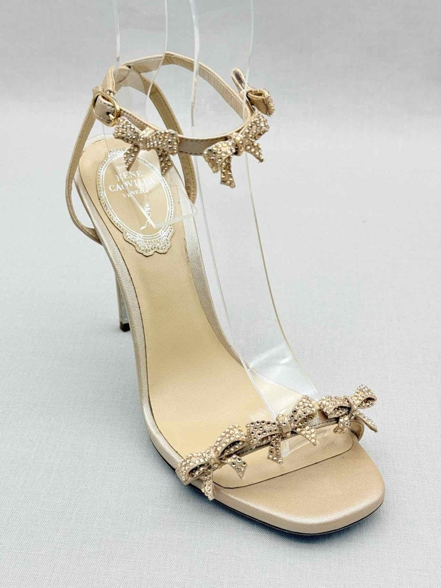 Pre - loved RENE CAOVILLA Caterina Beige Size EU 37 Heeled Sandals at Reems Closet