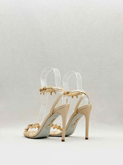 Pre - loved RENE CAOVILLA Caterina Beige Size EU 37 Heeled Sandals at Reems Closet