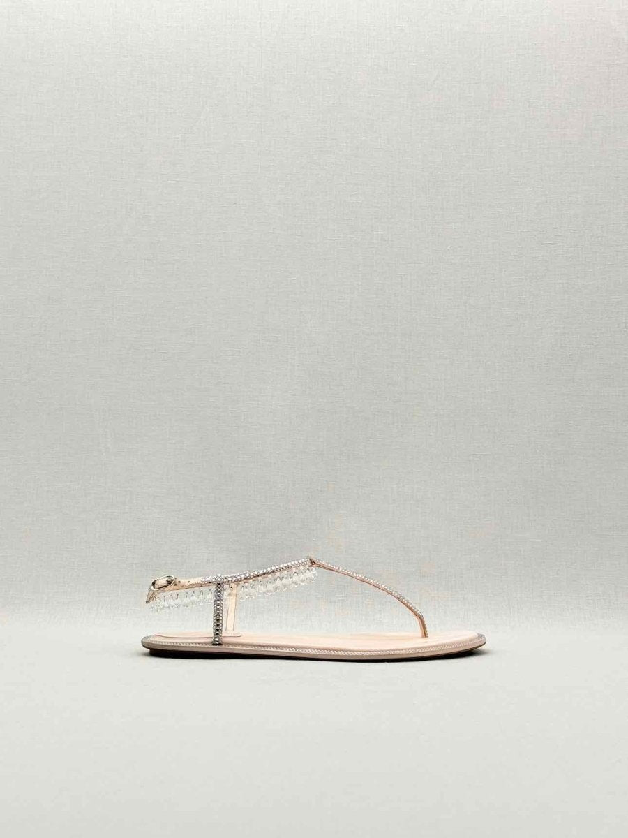 Pre - loved RENE CAOVILLA Diana Beige Size EU 37 Sandals at Reems Closet