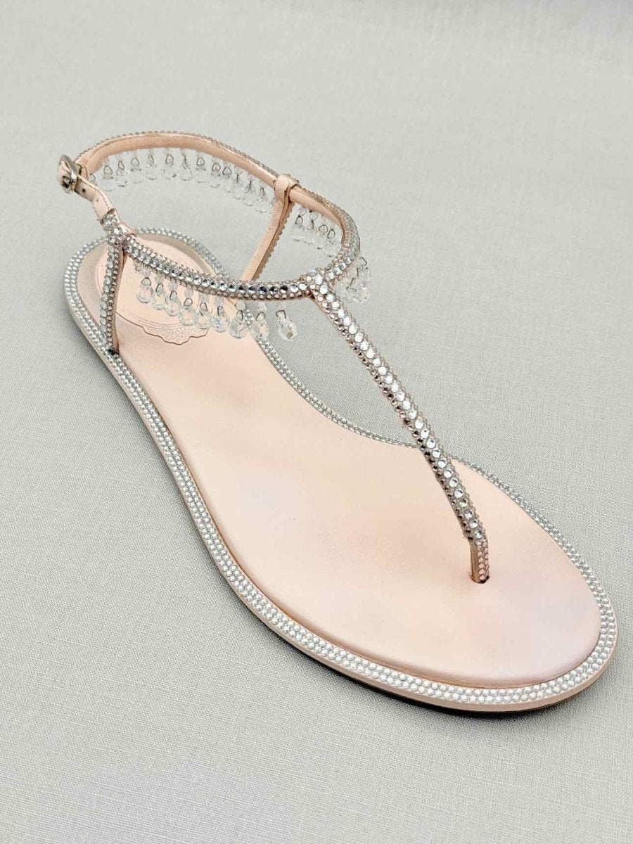 Pre - loved RENE CAOVILLA Diana Beige Size EU 37 Sandals at Reems Closet