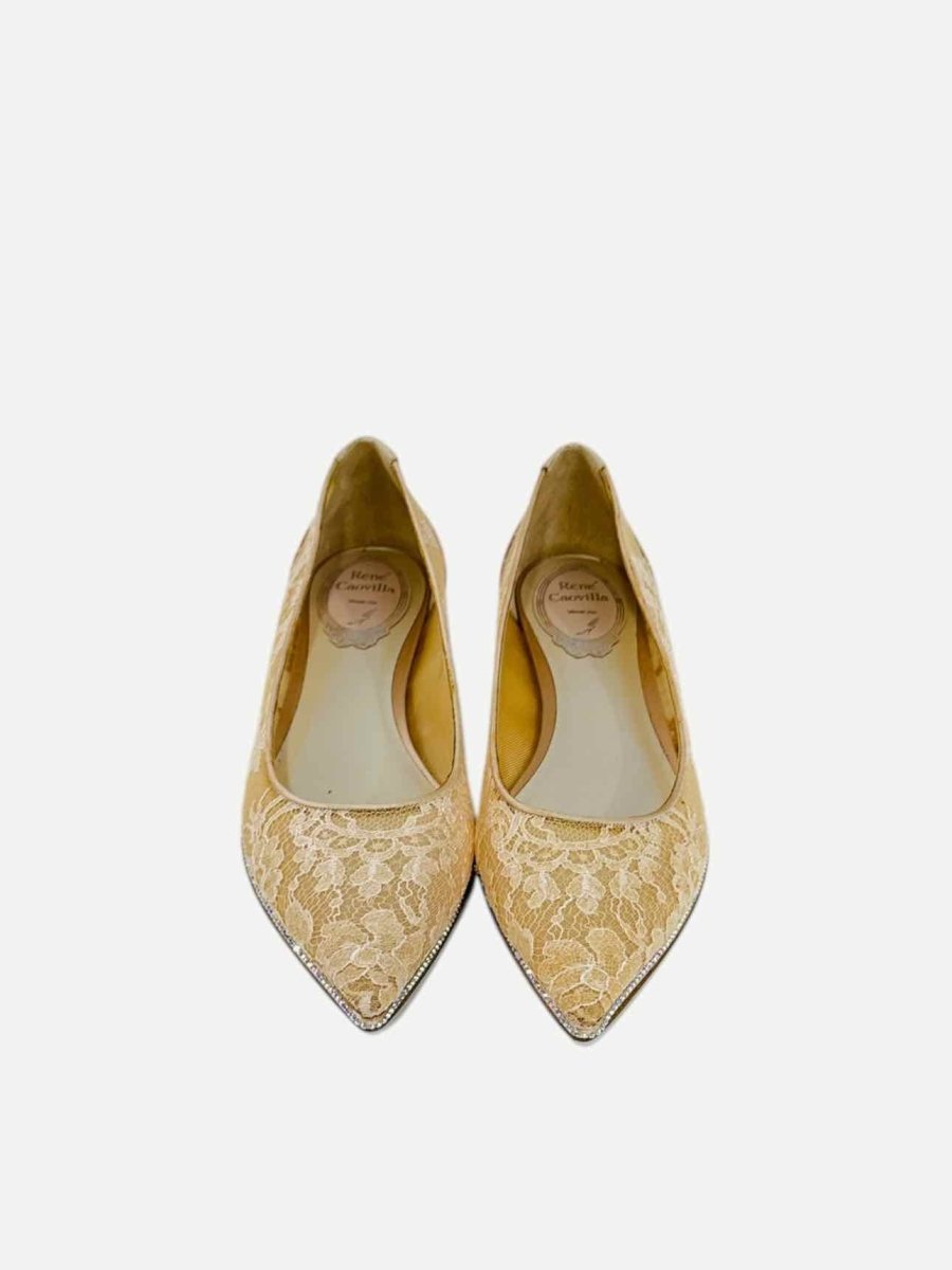 Pre - loved RENE CAOVILLA Lace Nude Ballet Flats 36 at Reems Closet