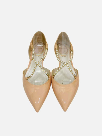 Pre - loved RENE CAOVILLA Pink Pearl Embellished Flats at Reems Closet