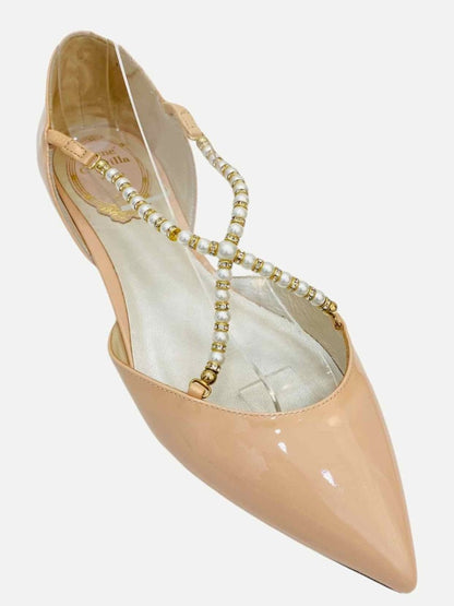 Pre - loved RENE CAOVILLA Pink Pearl Embellished Flats at Reems Closet