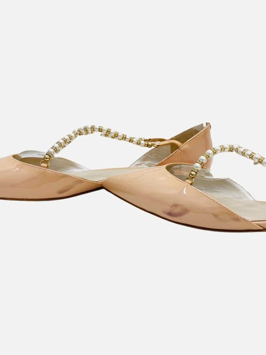 Pre - loved RENE CAOVILLA Pink Pearl Embellished Flats at Reems Closet