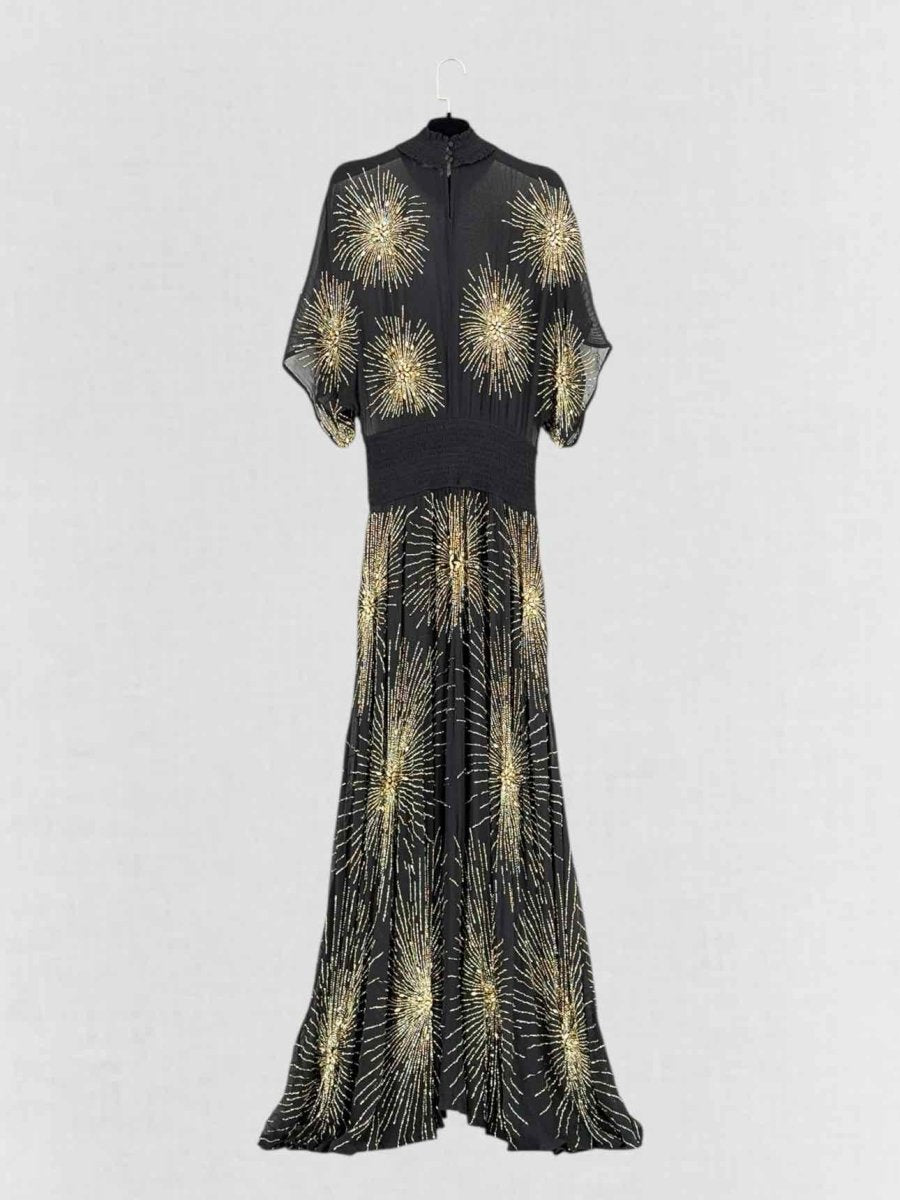 Pre - loved RETROFATE Black & Gold Size Medium Long Dress at Reems Closet