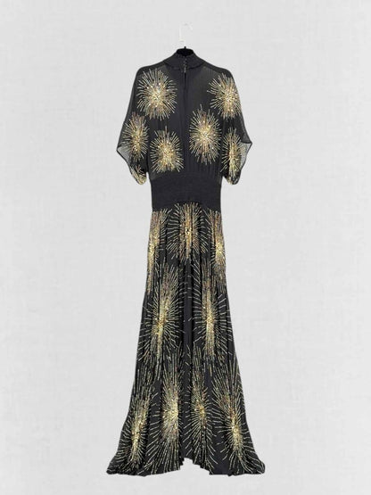 Pre - loved RETROFATE Black & Gold Size Medium Long Dress at Reems Closet