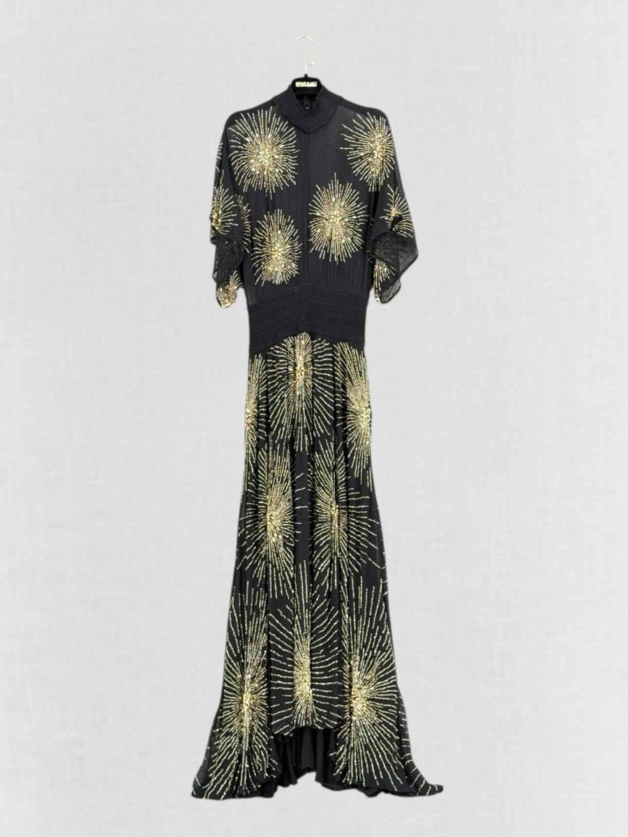 Pre - loved RETROFATE Black & Gold Size Medium Long Dress at Reems Closet