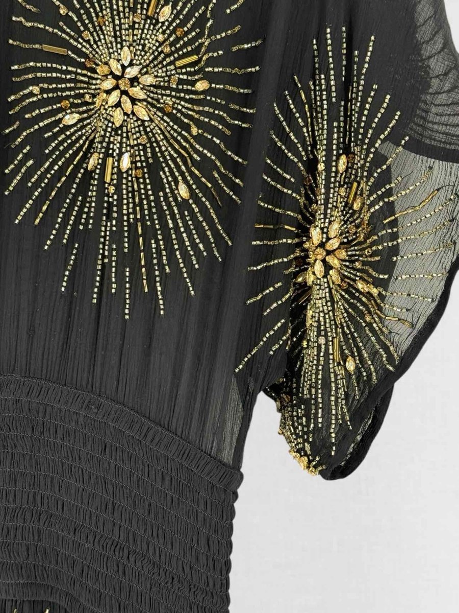 Pre - loved RETROFATE Black & Gold Size Medium Long Dress at Reems Closet