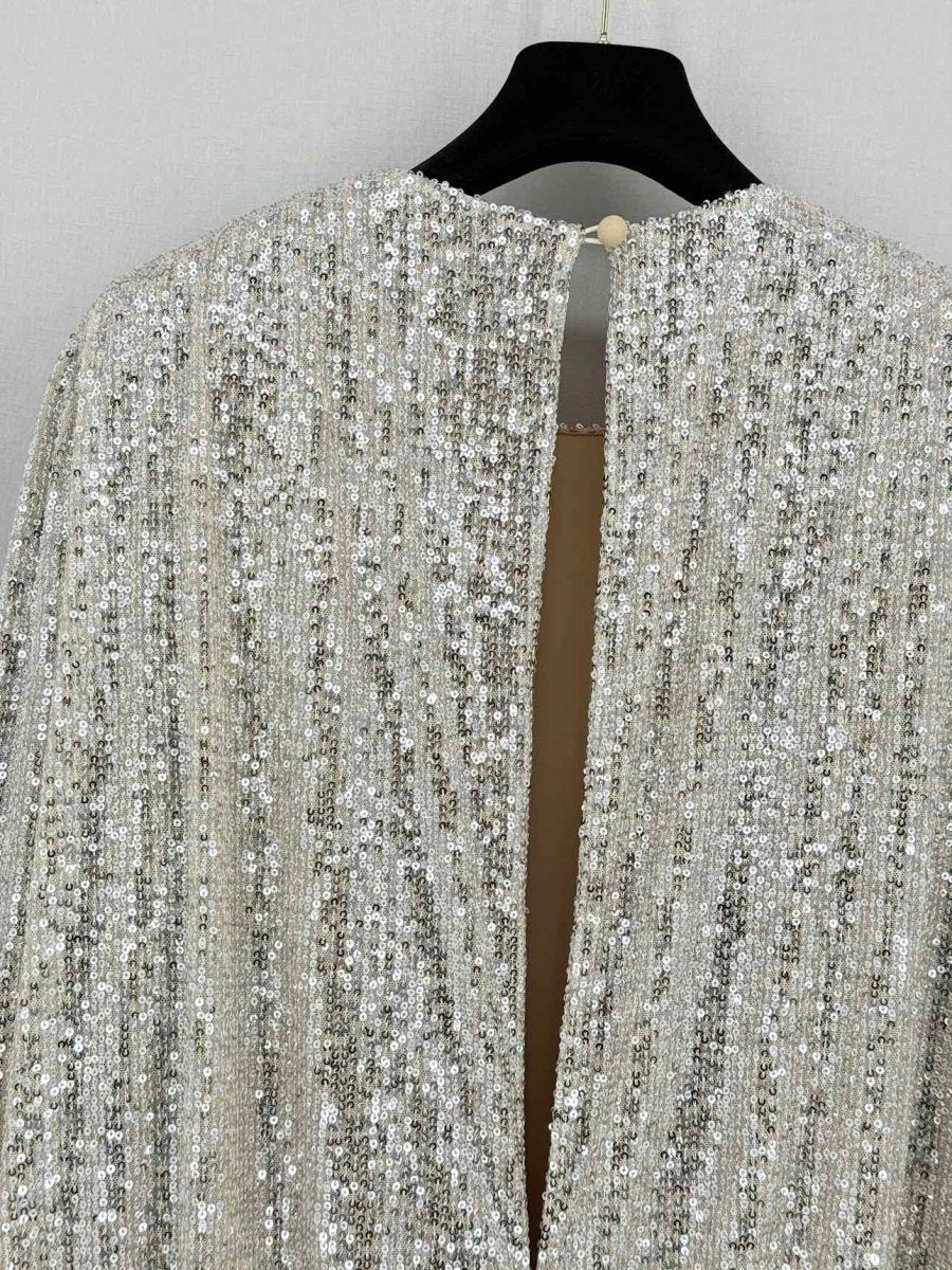 Pre-loved RETROFETE Flynn Silver Sequin Size Medium Short Dress at Reems Closet