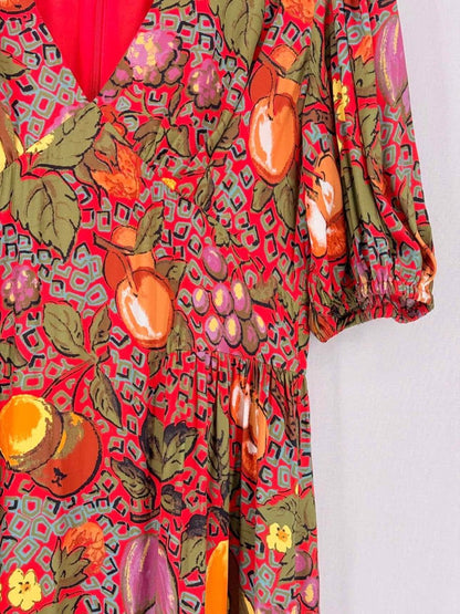 Pre - loved RHODE Gwyneth Red Multicolor Size US 10 Midi Dress at Reems Closet