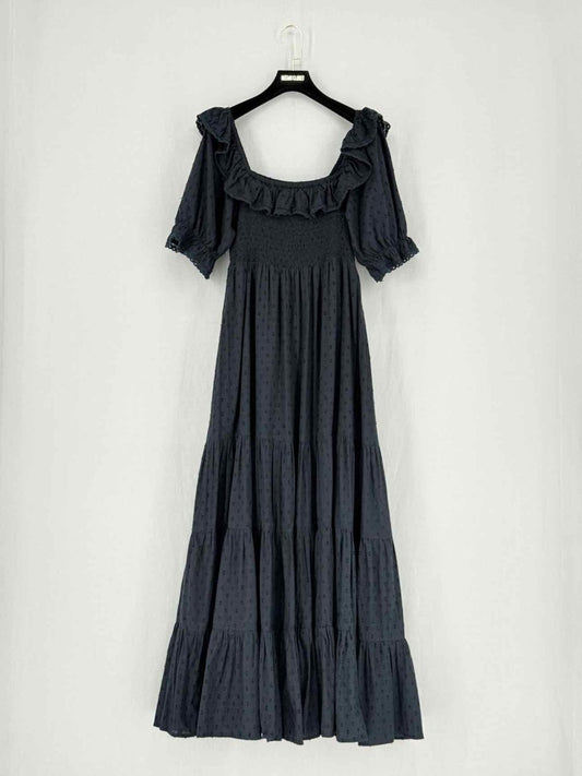 Pre - loved RIXO Black Frilled Size Petite Midi Dress at Reems Closet