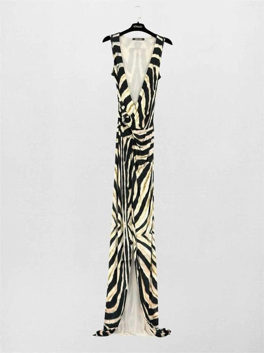 Pre-loved ROBERTO CAVALLI Beige & Black Size US 4 Long Dress at Reems Closet