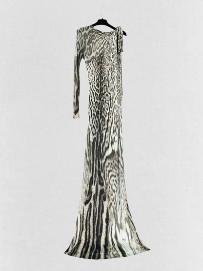 Pre - loved ROBERTO CAVALLI Beige & Black Size US 6 Long Dress at Reems Closet