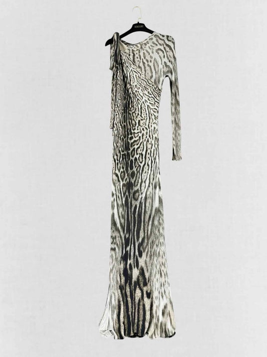 Pre - loved ROBERTO CAVALLI Beige & Black Size US 6 Long Dress at Reems Closet