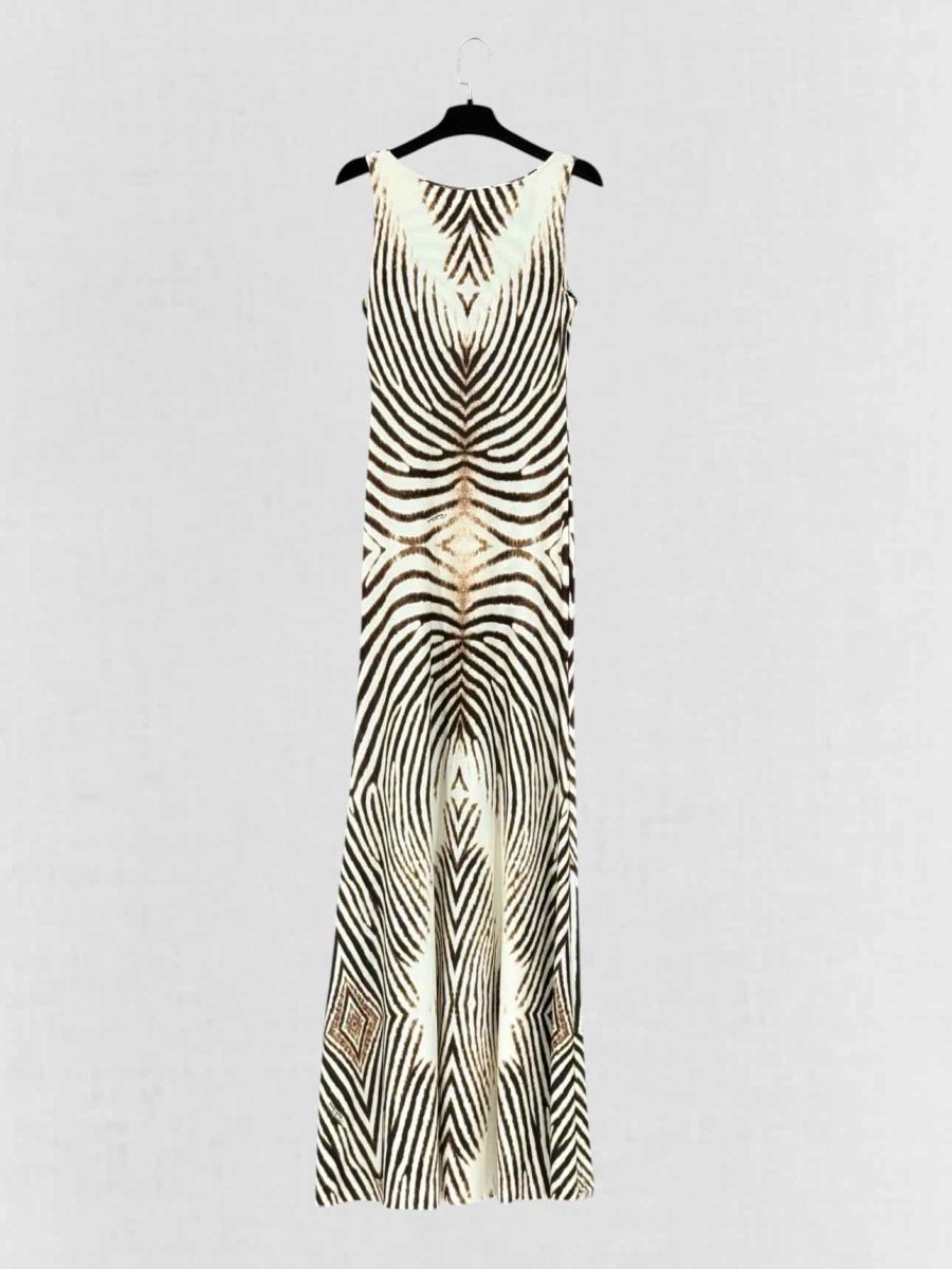 Pre - loved ROBERTO CAVALLI Beige & Brown Size US 8 Long Dress at Reems Closet