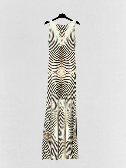 Pre - loved ROBERTO CAVALLI Beige & Brown Size US 8 Long Dress at Reems Closet