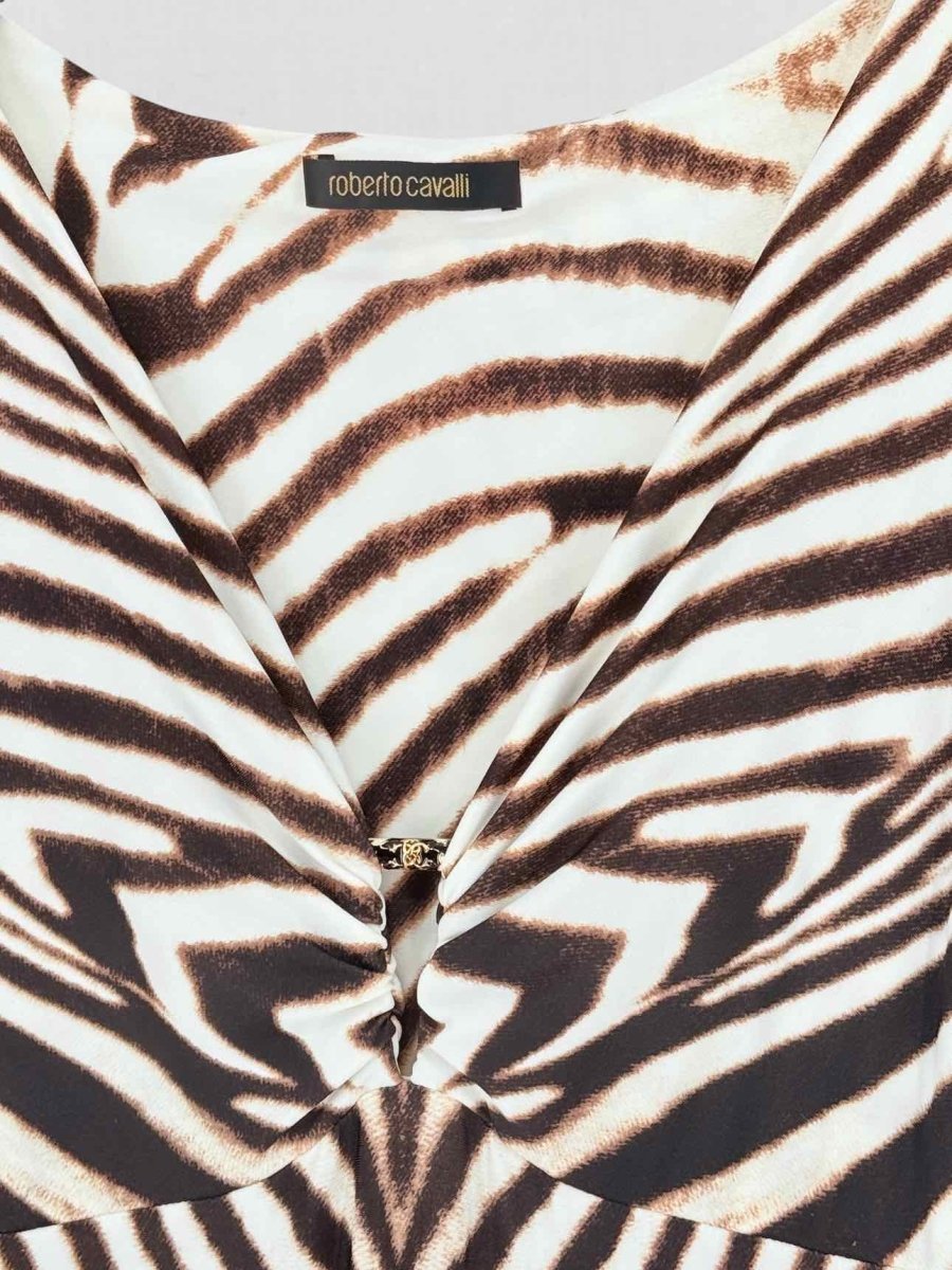 Pre - loved ROBERTO CAVALLI Beige & Brown Size US 8 Long Dress at Reems Closet