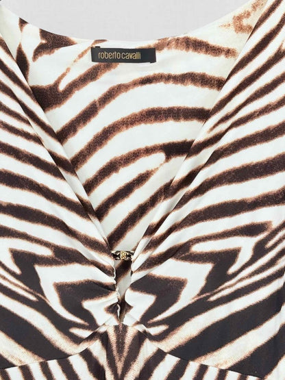 Pre - loved ROBERTO CAVALLI Beige & Brown Size US 8 Long Dress at Reems Closet