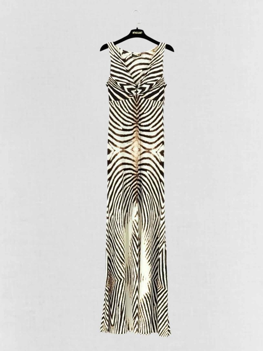 Pre - loved ROBERTO CAVALLI Beige & Brown Size US 8 Long Dress at Reems Closet