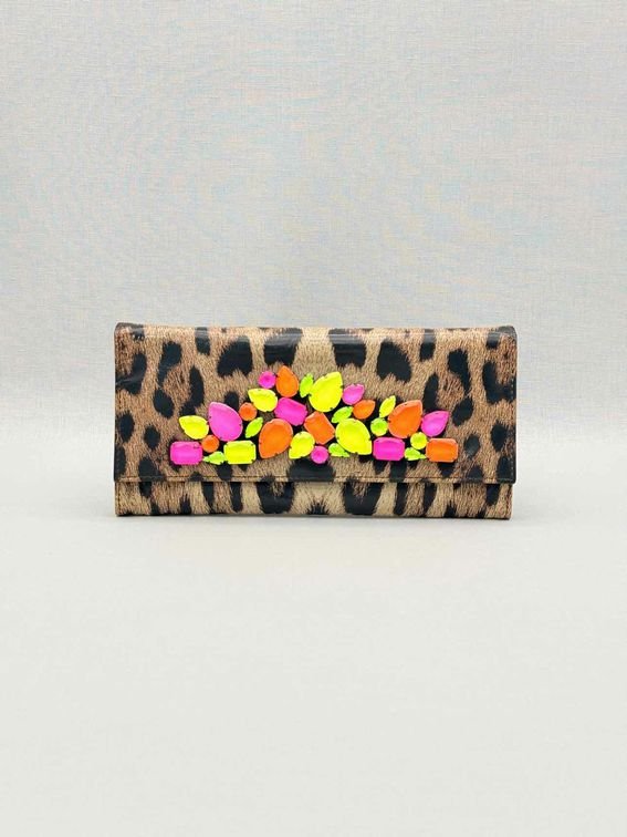 Pre-loved ROBERTO CAVALLI Beige Multicolor Leopard Print Clutch at Reems Closet
