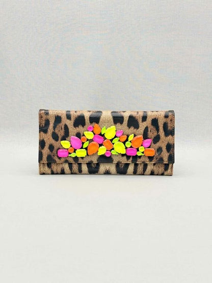 Pre-loved ROBERTO CAVALLI Beige Multicolor Leopard Print Clutch at Reems Closet