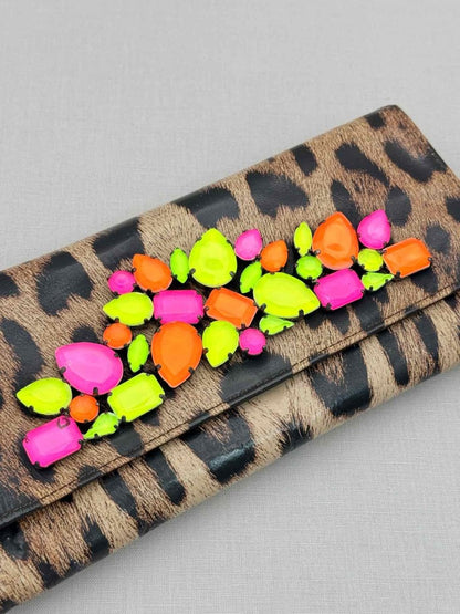 Pre-loved ROBERTO CAVALLI Beige Multicolor Leopard Print Clutch at Reems Closet