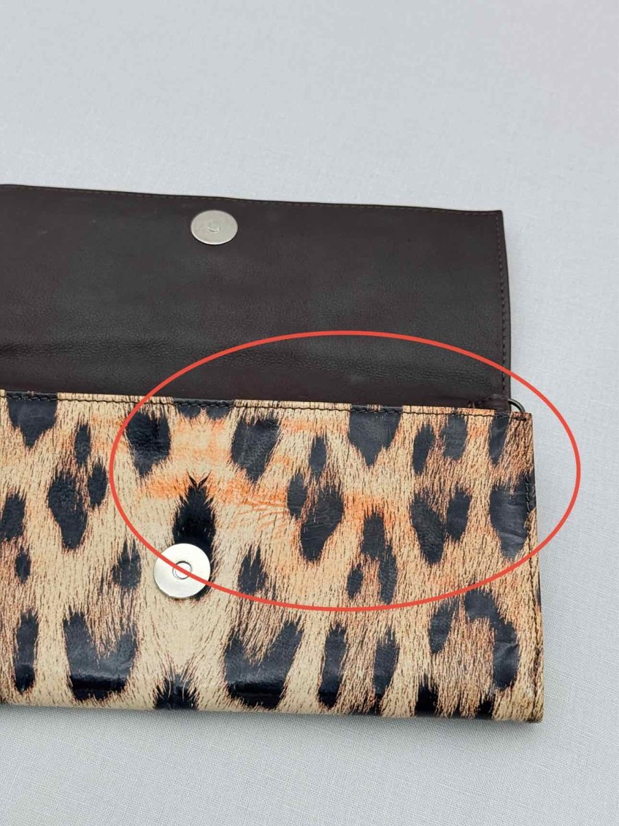 Pre-loved ROBERTO CAVALLI Beige Multicolor Leopard Print Clutch at Reems Closet