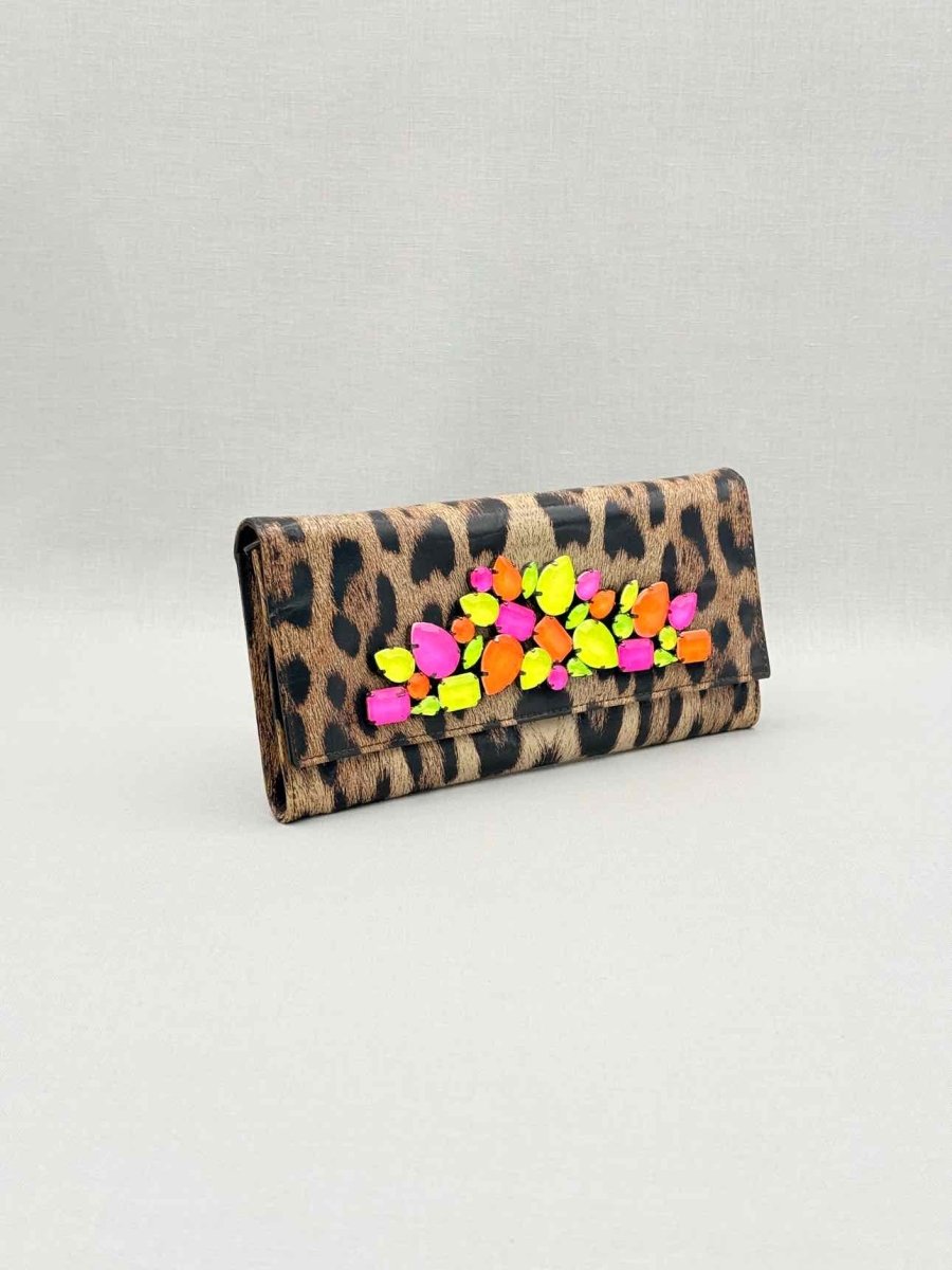 Pre-loved ROBERTO CAVALLI Beige Multicolor Leopard Print Clutch at Reems Closet