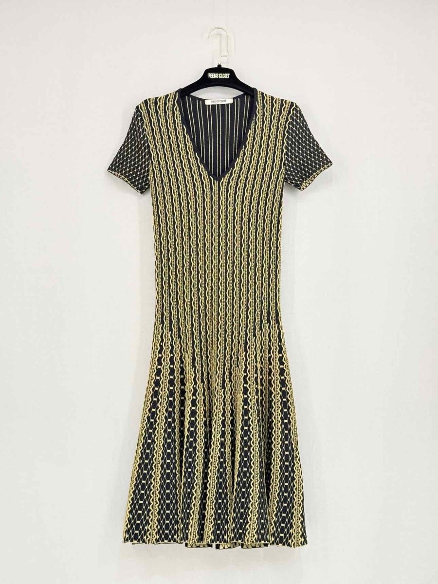 Pre - loved ROBERTO CAVALLI Black & Gold Size US 4 Short Dress at Reems Closet
