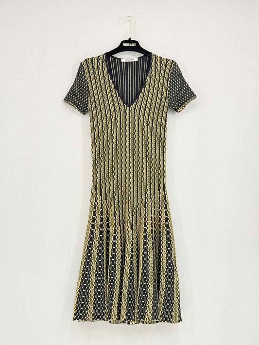 Pre - loved ROBERTO CAVALLI Black & Gold Size US 4 Short Dress at Reems Closet