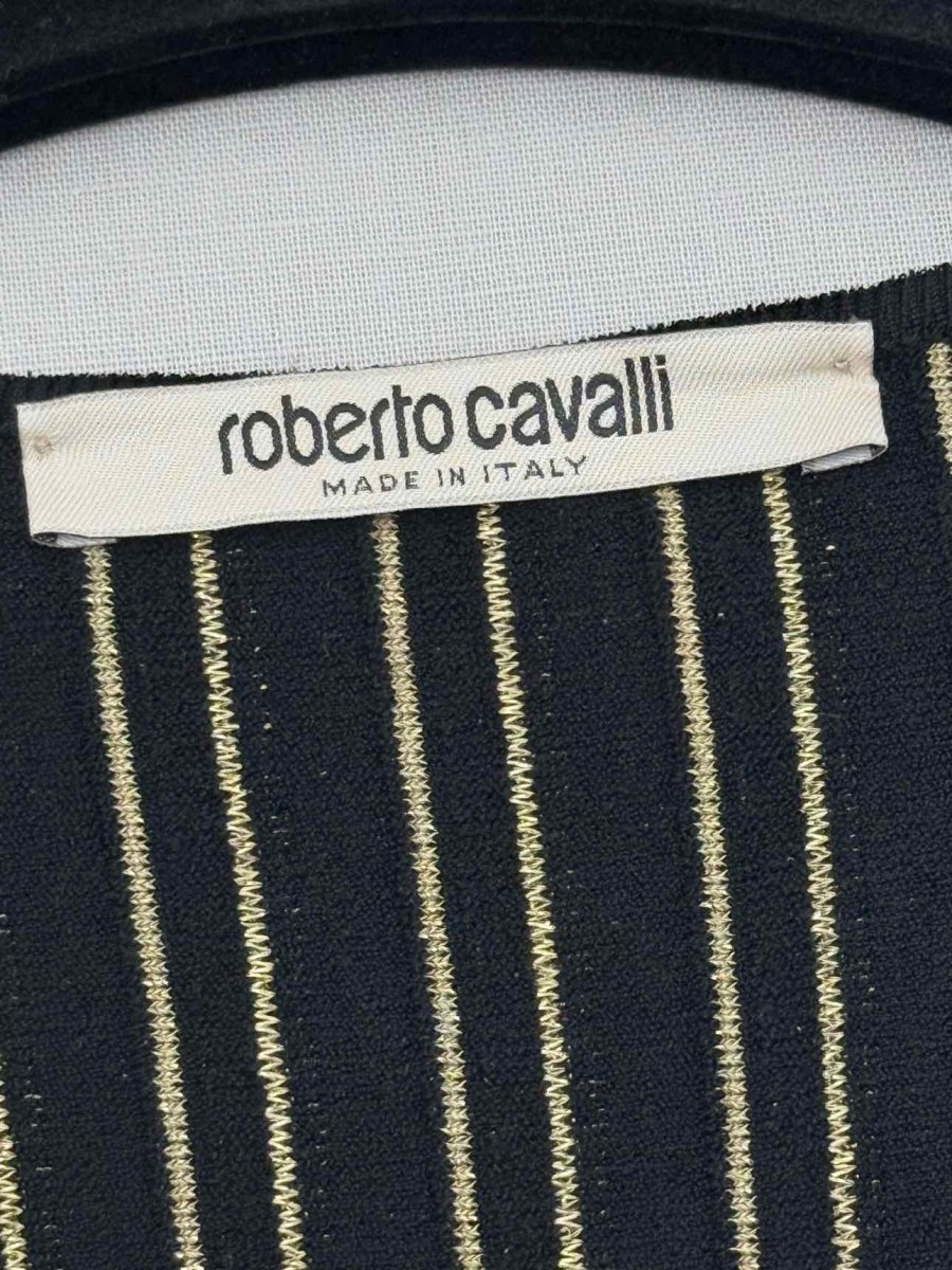 Pre - loved ROBERTO CAVALLI Black & Gold Size US 4 Short Dress at Reems Closet