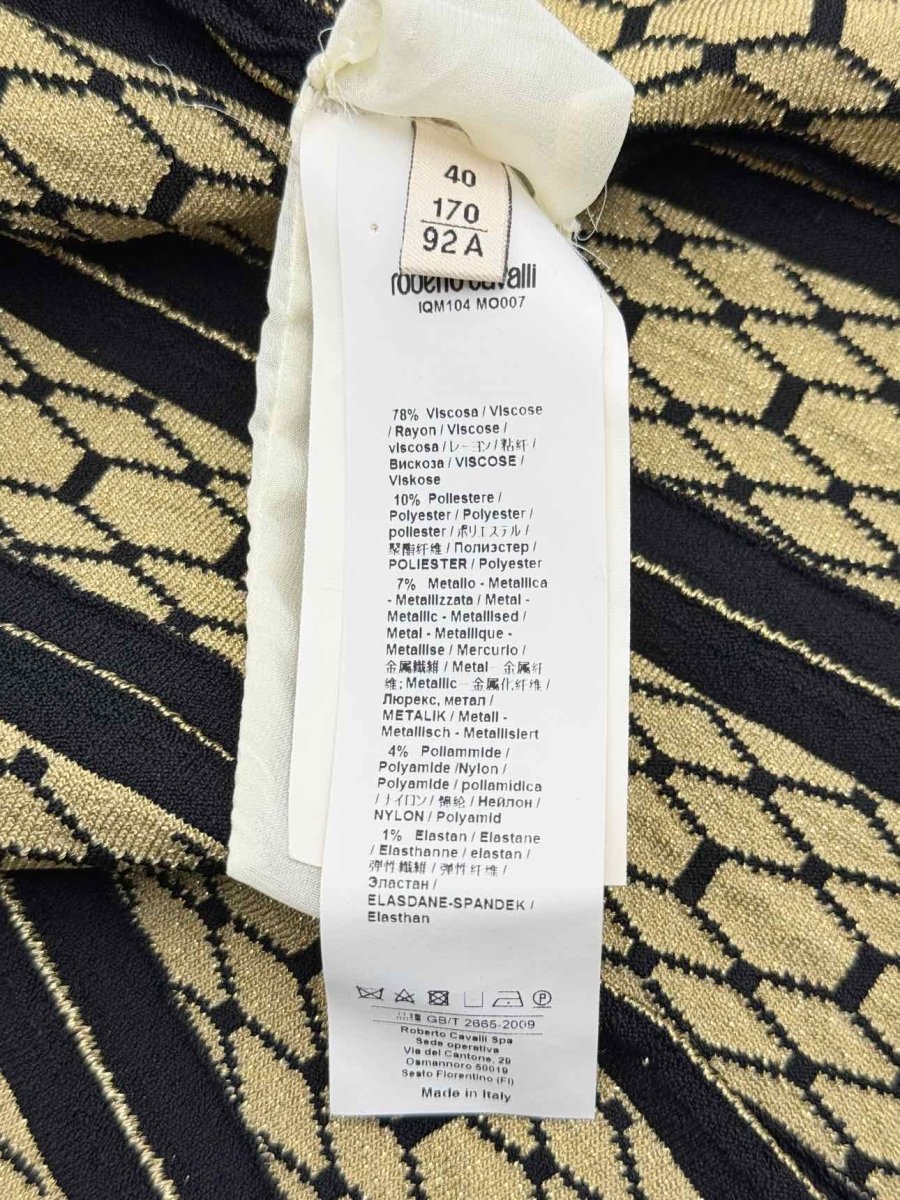 Pre - loved ROBERTO CAVALLI Black & Gold Size US 4 Short Dress at Reems Closet